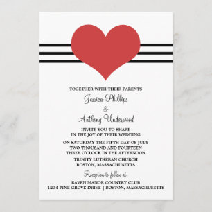 Invitation à un mariage de coeur, rouge