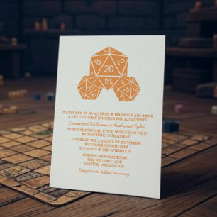 Invitation à un mariage de dés Orange D20