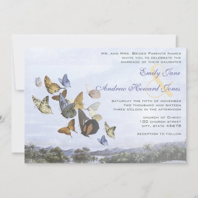 Invitation à un mariage de papillon et palmier de  (Devant)