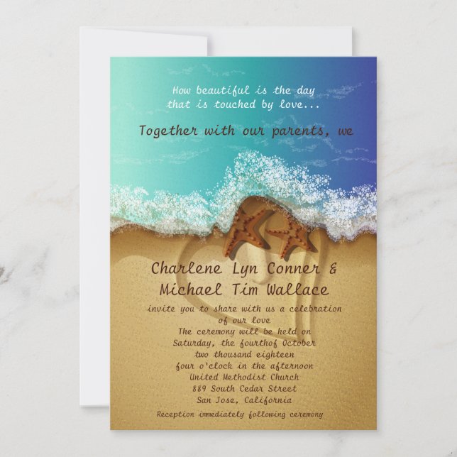 Invitation à un mariage de plage de 5 po x 7 po (Devant)
