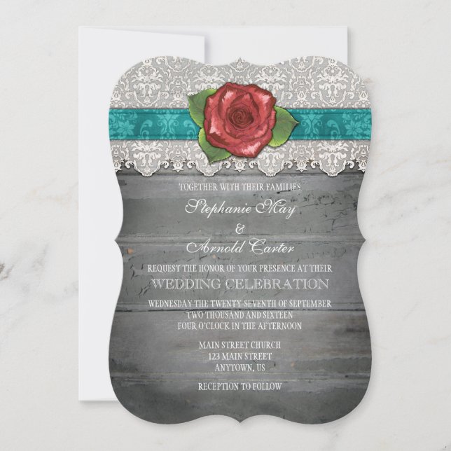 Invitation à un mariage de Roses en bois rustique  (Devant)