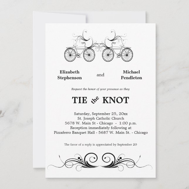 Invitation à un mariage de vélos d'époque (Devant)