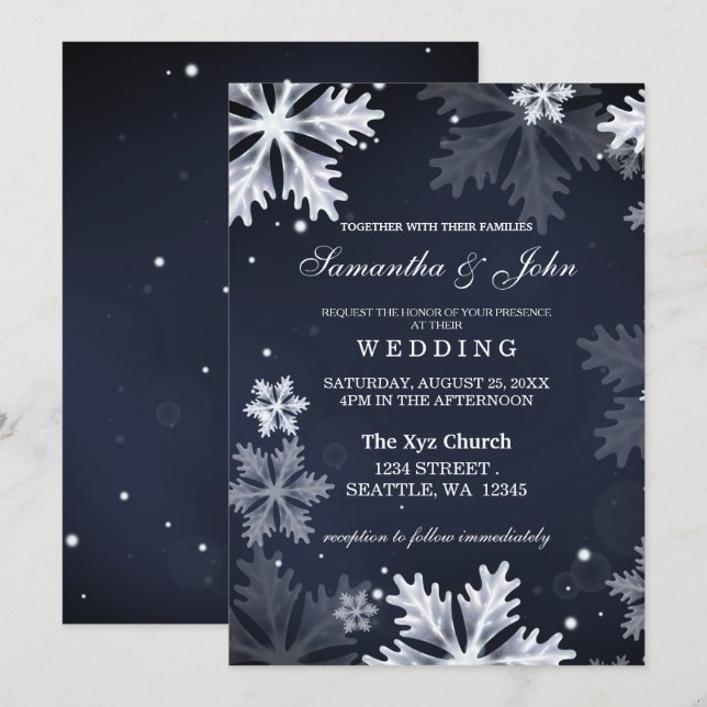 Invitation à un mariage d'hiver aux flocons de nei (Devant / Derrière)