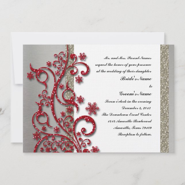 Invitation à un mariage d'hiver rouge argenté (Devant)