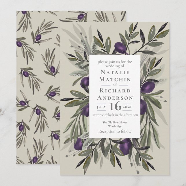 Invitation à un mariage d'olives toscanes, soutien (Devant / Derrière)