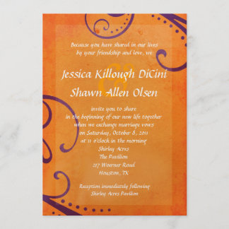 Invitation à un mariage d'orange texturé avec des 