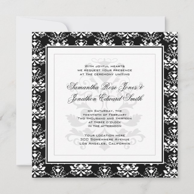 Invitation à un mariage élégant, noir et blanc (Devant)