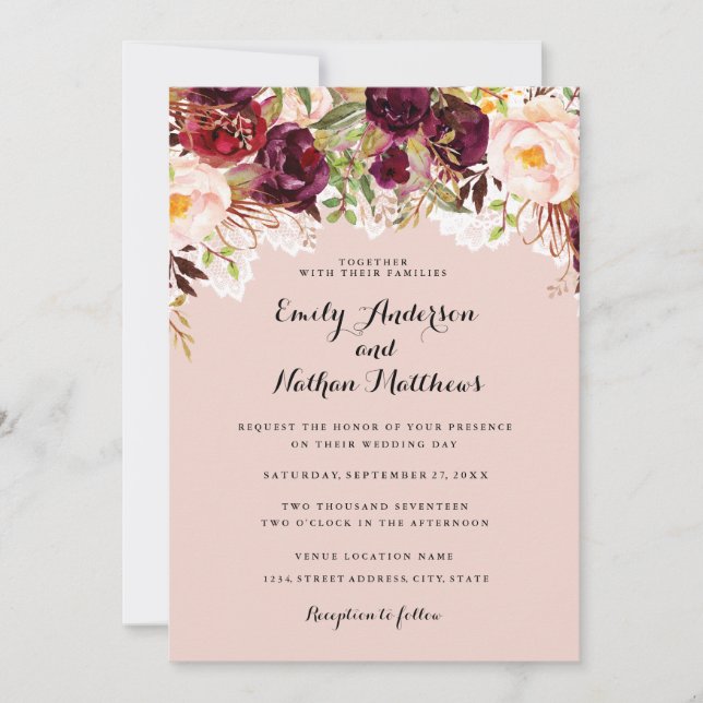 Invitation à un mariage floral en Bourgogne (Devant)