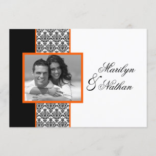 Invitation à un mariage noir blanc orange