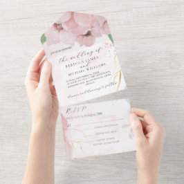 Invitation à un mariage rose anémone tout en un