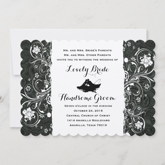 Invitation à un mariage rustique noir et blanc (Devant)