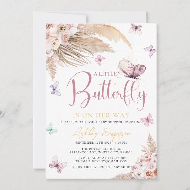 Invitation à un petit Baby shower papillon (Devant)