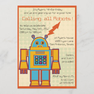 Invitation à un robot anniversaire de enfant rétro