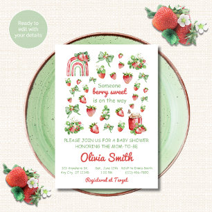 Invitation à une baby shower à thème fraise Baby S