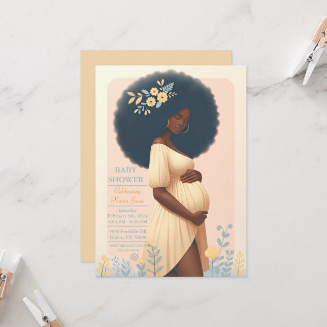 Invitation à une baby shower afro-américaine (Devant/Arrière en situation)