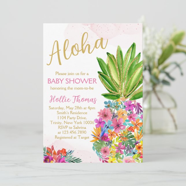 Invitation à une Baby Shower Aloha (Debout devant)