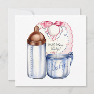 Invitation à une baby shower avec bavoir, biberon
