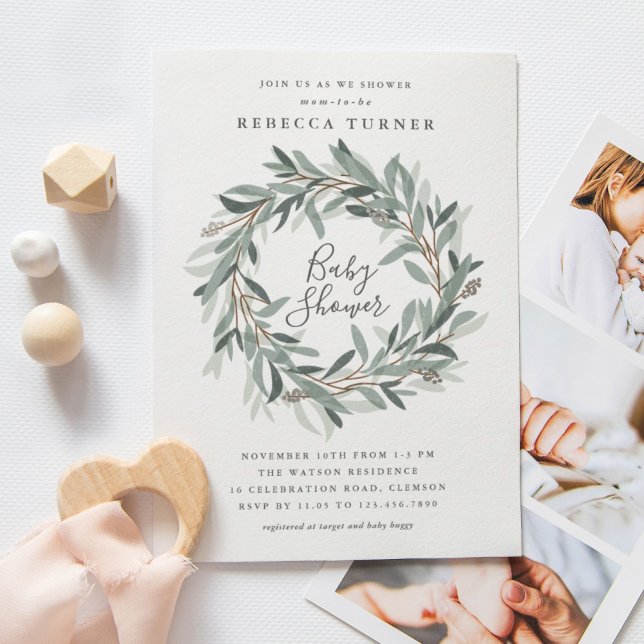 Invitation à une baby shower avec couronne rustiqu (Créateur téléchargé)