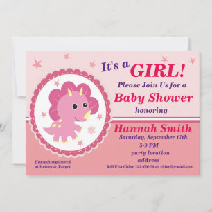 Invitation à une baby shower avec un dinosaure ros