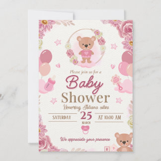 Invitation à une baby shower avec un ours en peluc