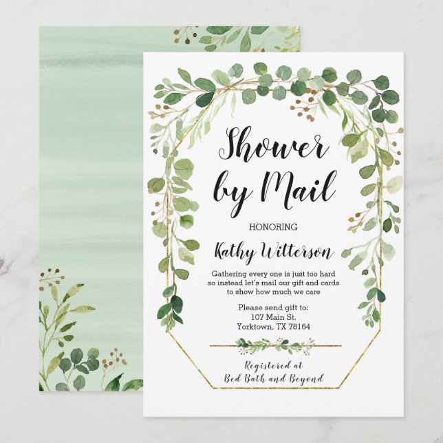 Invitation à une baby shower avec verdure par cour (Devant / Derrière)
