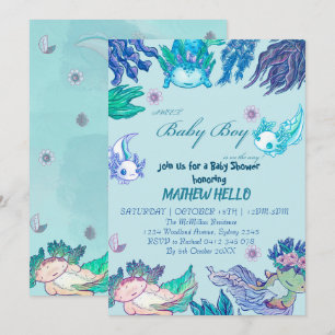Invitation à une Baby Shower AXOLOTL BLEU GARÇON
