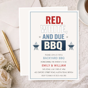 Invitation à une Baby Shower BBQ Rouge Blanc et Bé