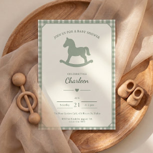 Invitation à une Baby Shower Cheval à Bascule Vert