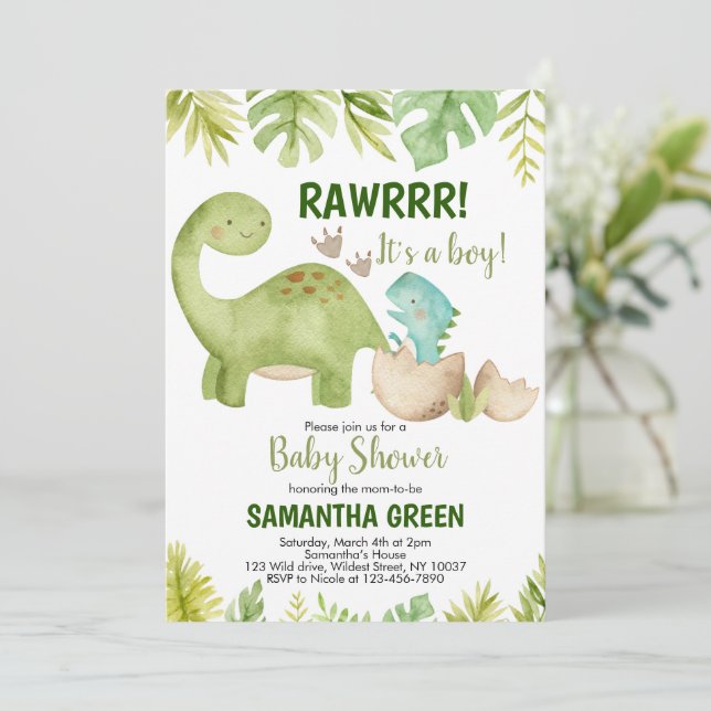 Invitation à une Baby Shower de Dinosaure (Debout devant)