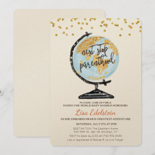 Invitation à une baby shower de voyage dans le mon