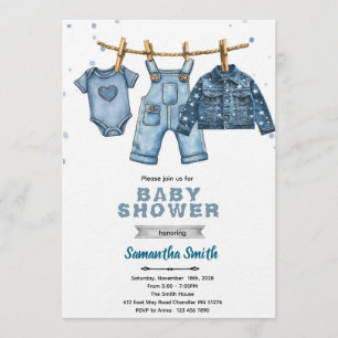 Invitation à une baby shower en jean bleu
