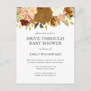 Invitation à une baby shower en voiture Floral Aut