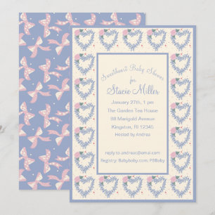 Invitation à une Baby Shower Fleurs Bleues Cœurs e