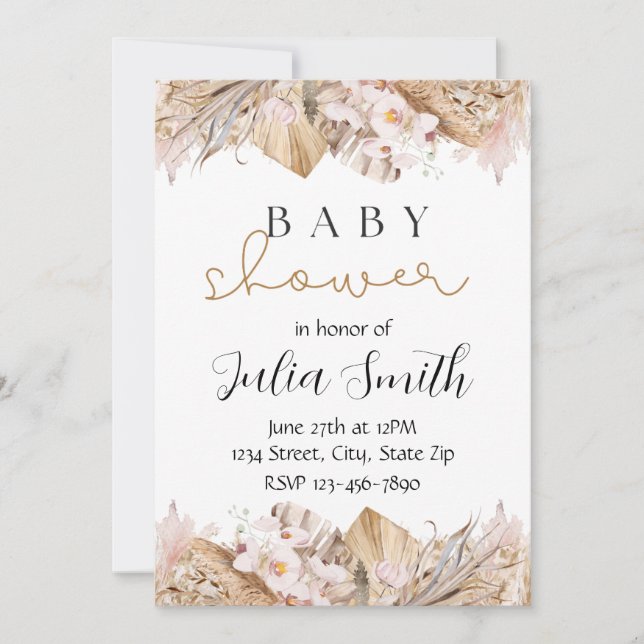 Invitation à une baby shower florale rustique | Bo (Devant)