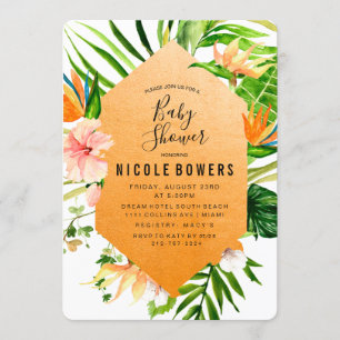 Invitation à une baby shower florale tropicale