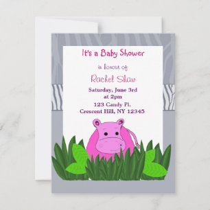 Invitation à une baby shower Hippopotame Rose Bébé