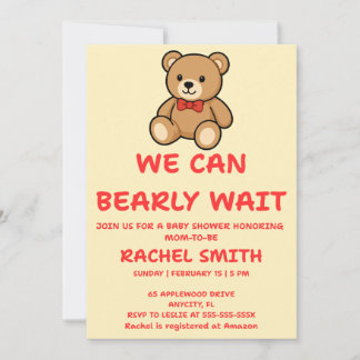 Invitation à une baby shower ours en peluche