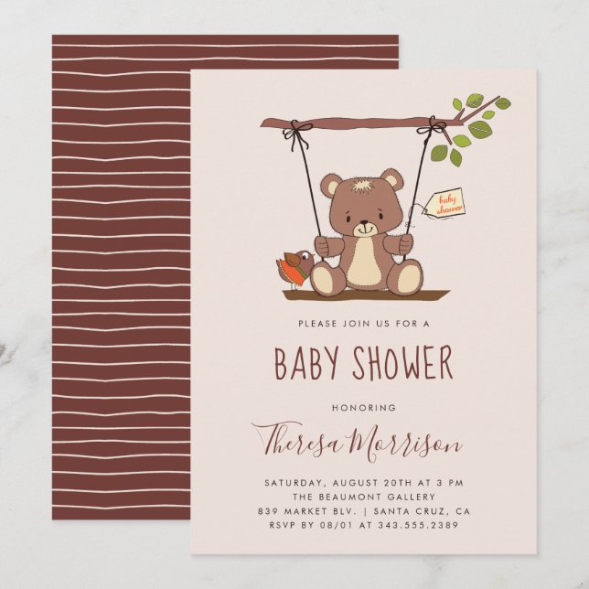 Invitation à une Baby Shower Ourson Fantaisiste (Devant / Derrière)