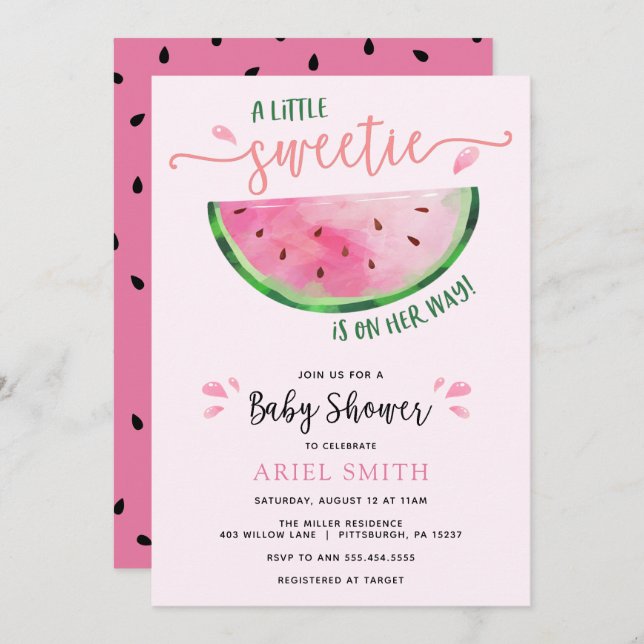 Invitation à une Baby Shower Pastèque (Devant / Derrière)