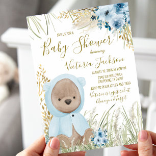 Invitation à une baby shower pour garçon avec herb