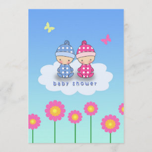 Invitation à une baby shower pour jumeaux