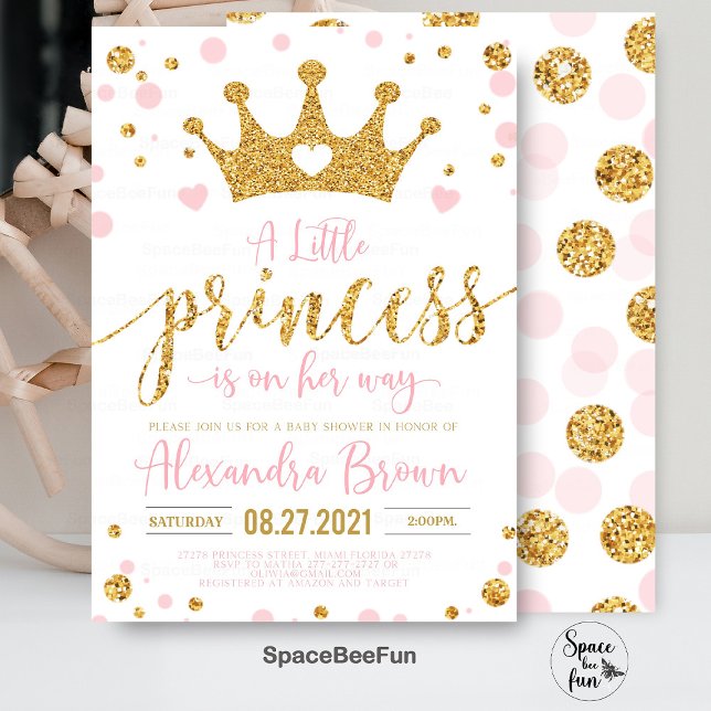 Invitation à une baby shower pour princesse, Petit (Princess Baby Shower Invitation, Pink and Gold Little Princess Invitations, Princess invites)