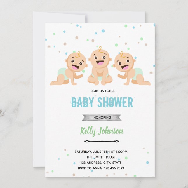 Invitation à une baby shower pour triplés (Devant)