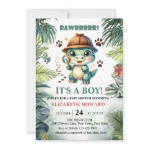Invitation à une baby shower pour un bébé dinosaur