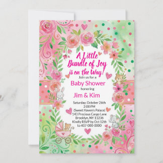 Invitation à une baby shower rose et verte