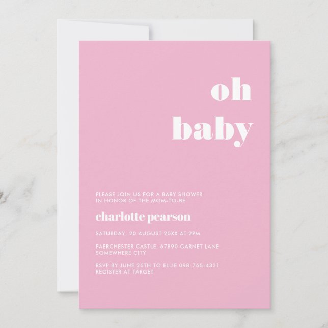 Invitation à une Baby Shower Rose Pâle (Devant)