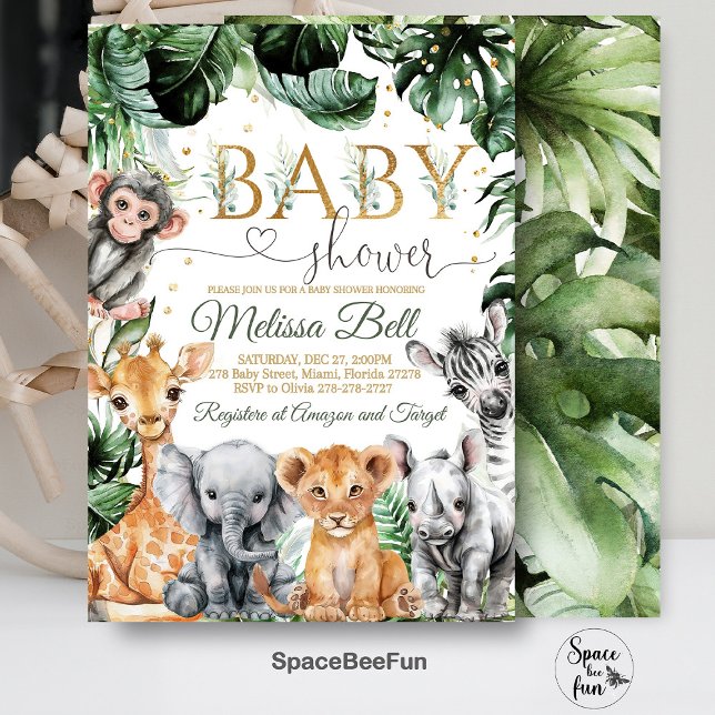 Invitation à une Baby Shower Safari, Garçon Safari (Safari Baby Shower Invitation, Boy Safari Jungle  Animals Baby Shower Invite, Wild One Invite, Green)