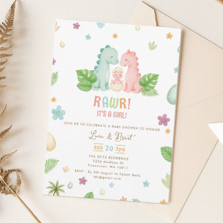 Invitation à une baby shower sur le thème des dino