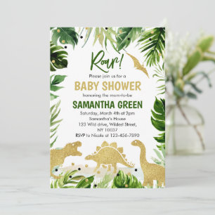 Invitation à une baby shower sur le thème des dino