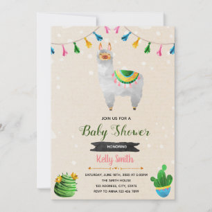 Invitation à une baby shower thème lama mignon
